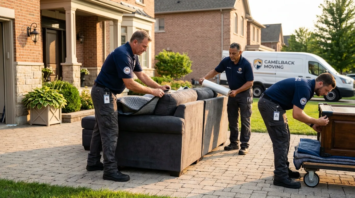 Large estate moving crew wrapping furniture in Nassau, NY
