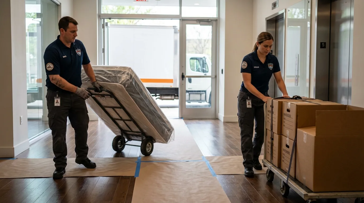 Professional apartment movers loading elevator in Nassau, NY
