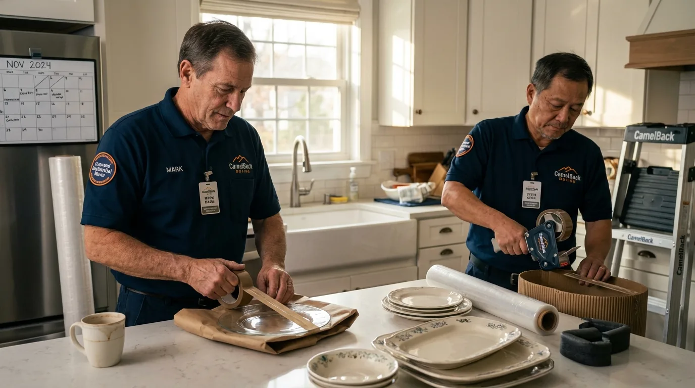 Professional crew packing kitchen dishware in Nassau, NY